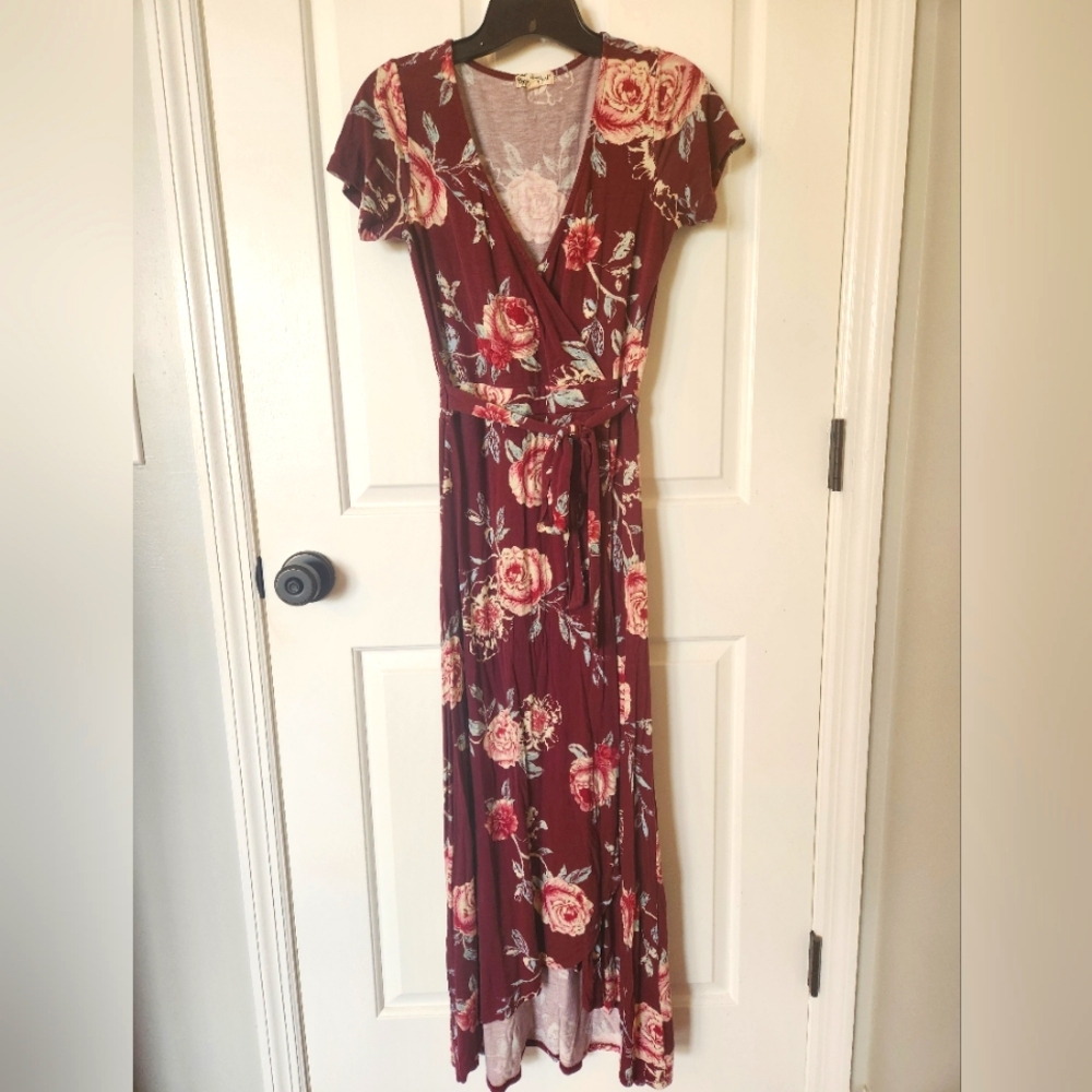 About a Girl purple, flower long dress, size small